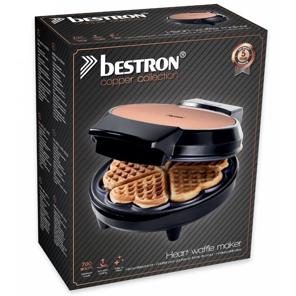 Bestron awm700co gaufrier coeurs 700w cuivre noir