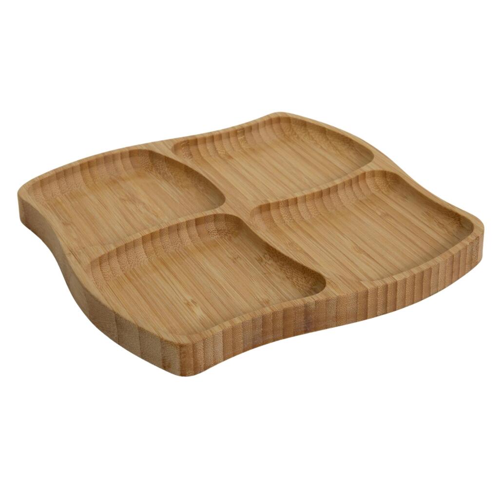 No brand assiette à tapas en bambou 4 compartiments 20x20x1,5cm fsc 100% | 4 pièces