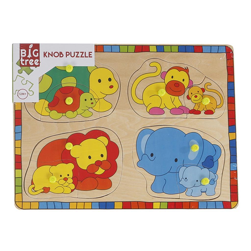 Puzzle en bois animaux sauvages avec oursons, 8 pcs.