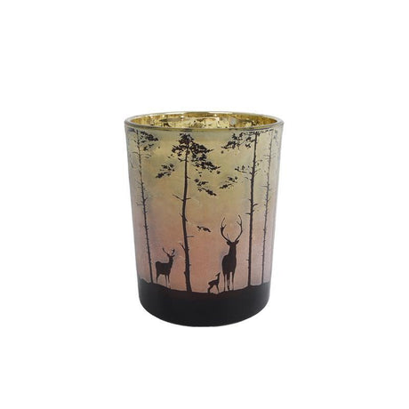 Divers photophore cerf de forêt en verre rouge vert forêt 12,5x10x10cm