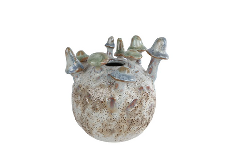 Vase champignon crème violet faïence 12x12x14cm