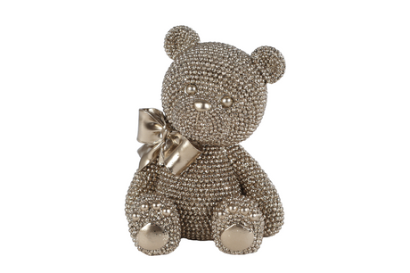 Sculpture ours en peluche pailleté or polystone 10x8x13cm