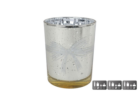 Theelichthouder strik m goud glas 10x10x12,5cm