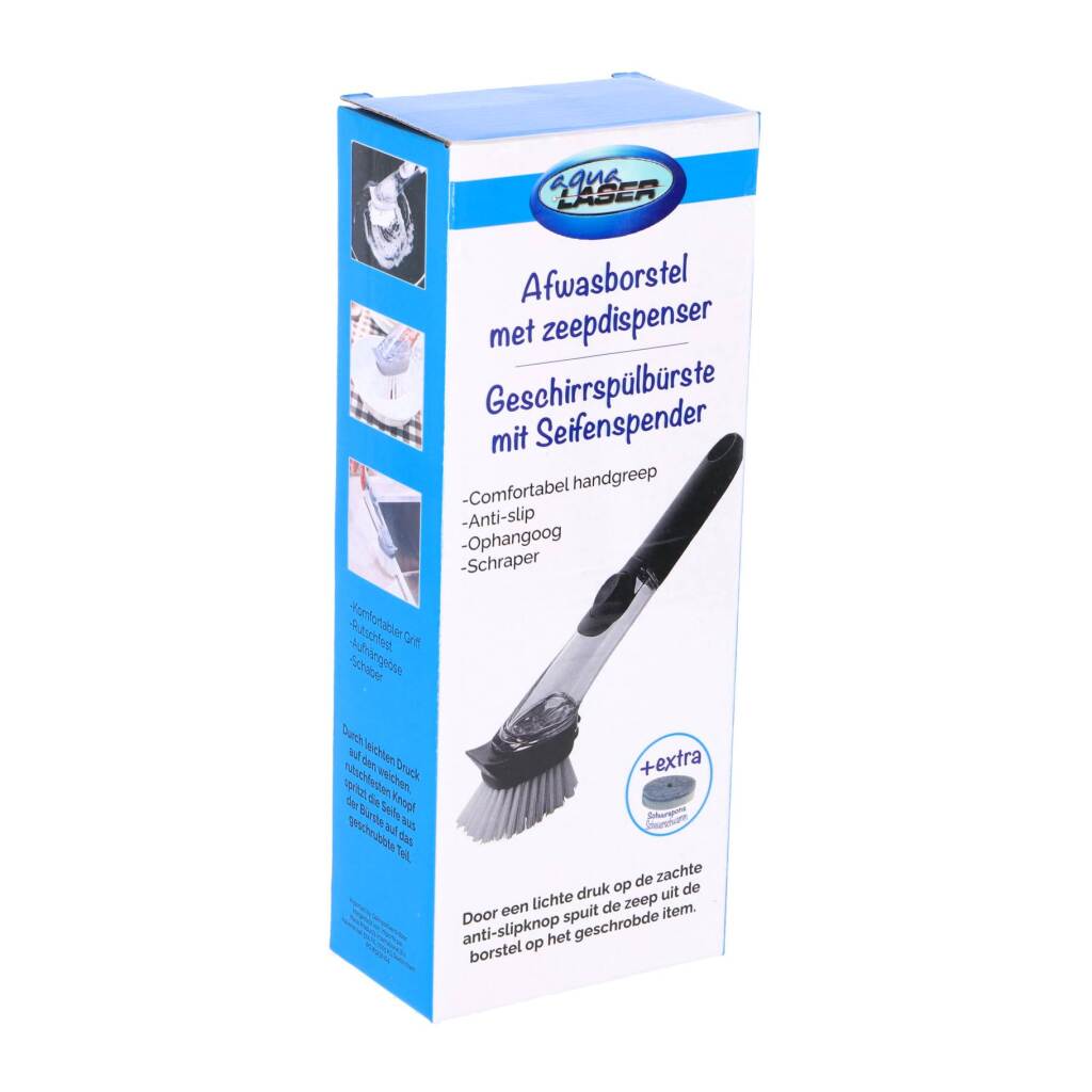 No brand aqua laser brosse à vaisselle avec distributeur + éponge à récurer noir et blanc