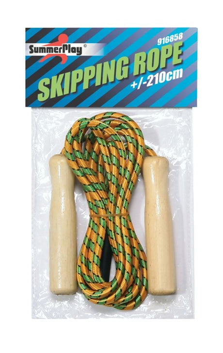 Corde à sauter néon avec manche en bois