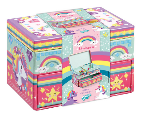 Décorer la boîte à bijoux licorne Totum - jouets filles artisanat astuce cadeau - mosaïque 15 x 10 x 10 cm astuce cadeau filles et garçons à partir de 3 ans