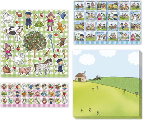 Autocollants Bambolino fien teun - 3 feuilles d'autocollants avec fond de jeu - jouets créatifs - ferme - jouets - à partir de 3 ans