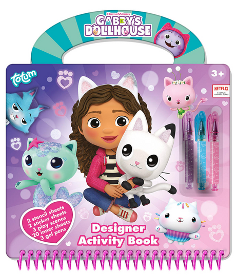 Totum Gabby's Dollhouse Designer Holiday Book - Livre d'activités dessin autocollants d'écriture, 25 pièces - Gabby's Dollhouse Creative Toys Filles à partir de 3 ans Astuce cadeau