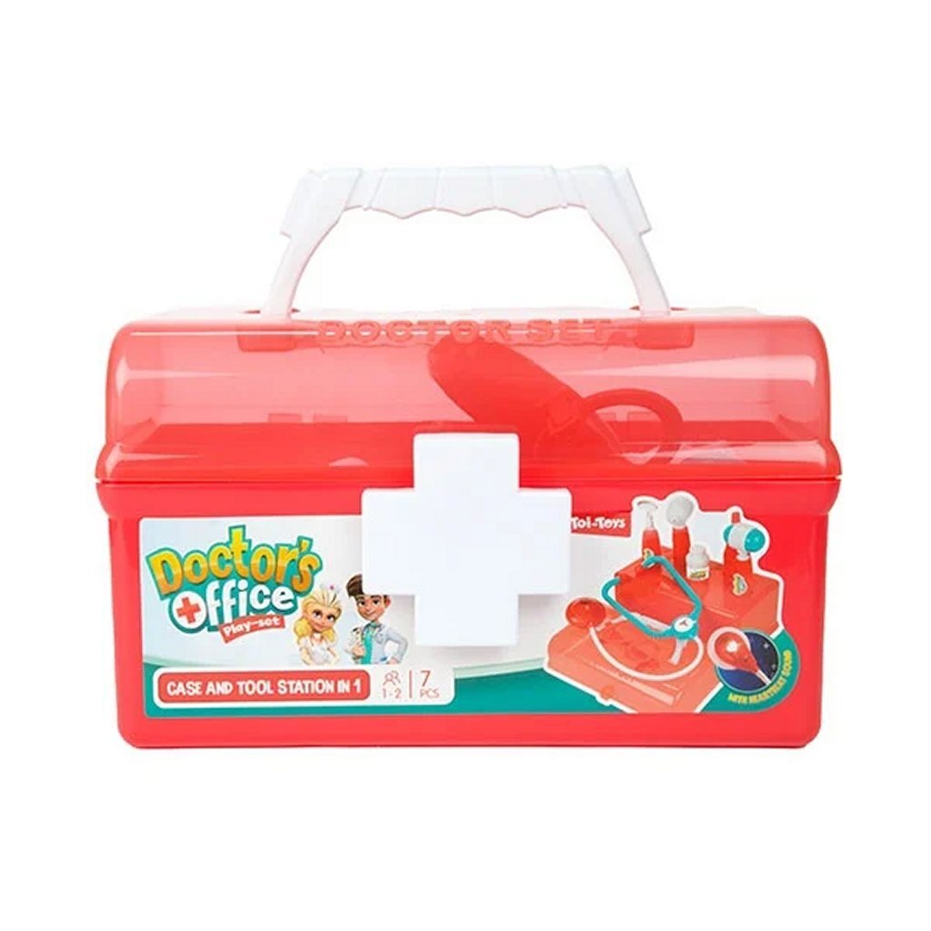 Mallette de médecin Toi-toys rouge avec accessoires, 7 pièces.