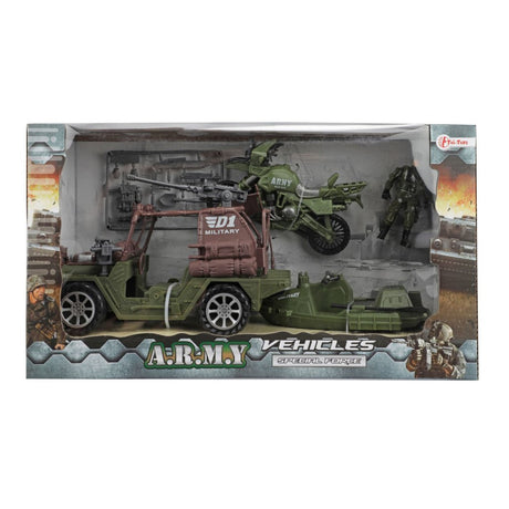 Véhicule militaire de l'armée + soldat et accessoires différents modèles