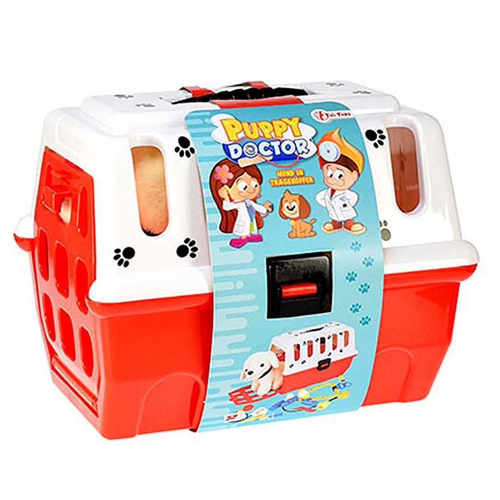 Toi-toys chiot dans panier de voyage + accessoires vétérinaire