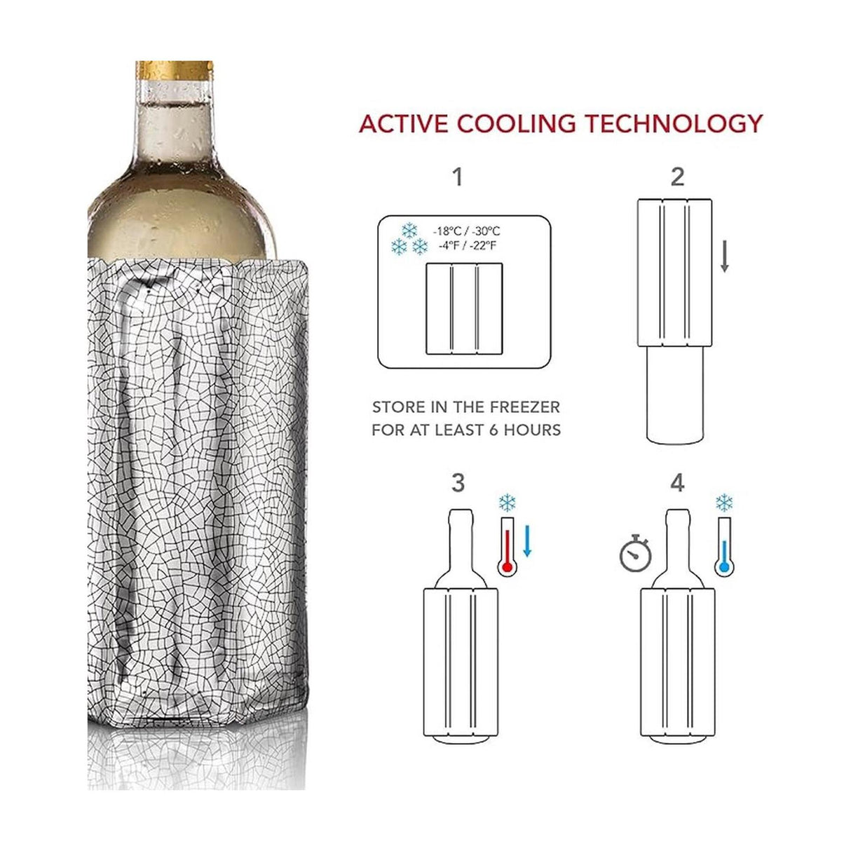 Vacu vin active refroidisseur à vin manchon argent