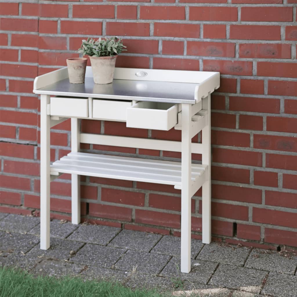 Esschert Design Garden Table de travail avec tiroirs (blanc) CF29W