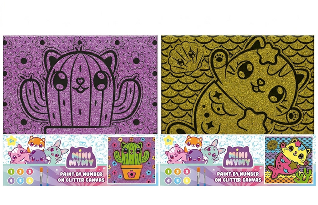 Mini mymy schilderen op nummer glitter canvas assorti