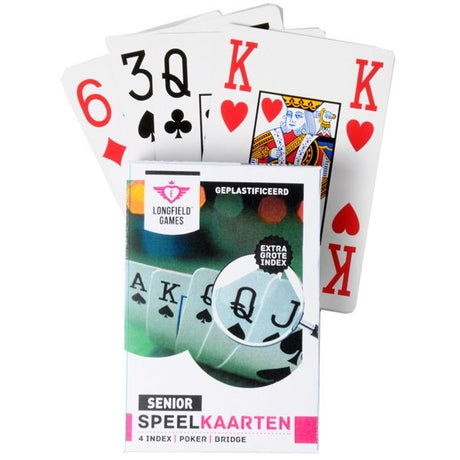 Cartes à jouer Longfield - senior - plastifiées - index extra large 4 - cartes à jouer jumbo - jeu de cartes pour seniors et jeu confortable - coeur d'ange