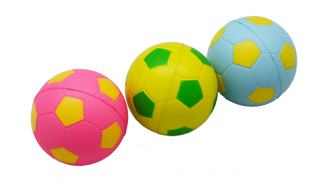 Engelhart mix balles mousse souple – imprimé football – bleu rose jaune – 6,3 cm – lot de 3 en filet – balles en mousse souple – mini balles de jeu – jouets adaptés aux enfants –