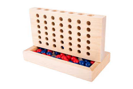 Longfield quatre à la suite - jeu de stratégie - bois - pierres rouges et bleues - jeu de réflexion et de stratégie classique - coeur d'ange