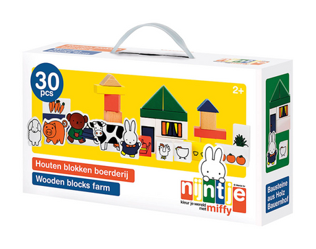 Bambolino Miffy Blocs en Bois Ferme - Ensemble de Jeu pour Tout-Petits 28 pièces avec Animaux de la Ferme, Blocs de Construction - Conseil Cadeau pour Jouets éducatifs - à partir de 2 Ans - Jouets