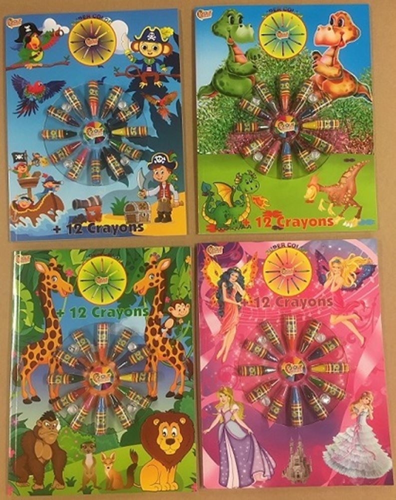 Livre de coloriage + crayons de lavage. 4 essieux 12 pièces