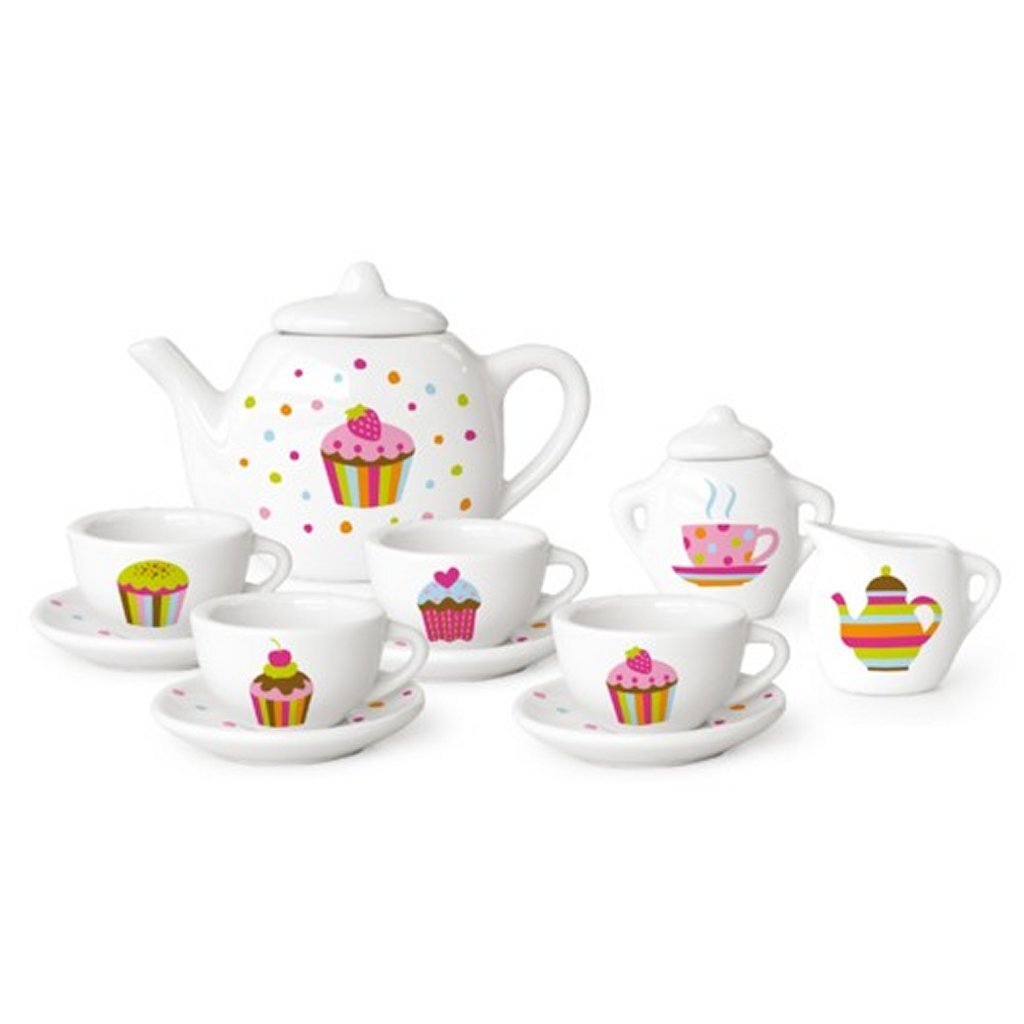 Simplemente para niños simplemente para cupcake de té de porcelana con maletín