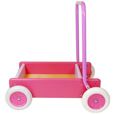 Chariot à pousser en bois Van Bueren avec support en cuir rose
