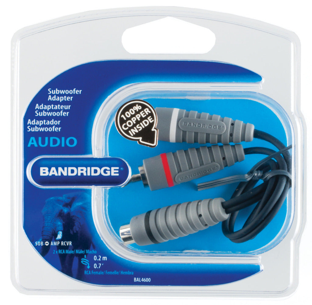 Bandridge bal4600 câble subwoofer 2x rca mâle - rca femelle 0,20 m bleu