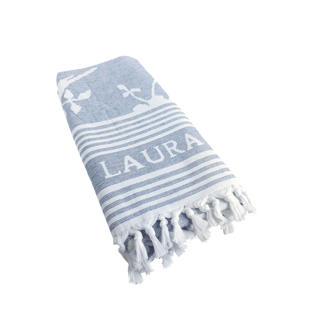 Laura ashley serviette de hammam elveden minuit 90x180 cm bleu blanc