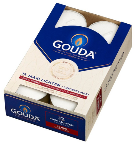 Bougies chauffe-plat Gouda maxi durée de combustion 10 heures boîte de 12 pièces