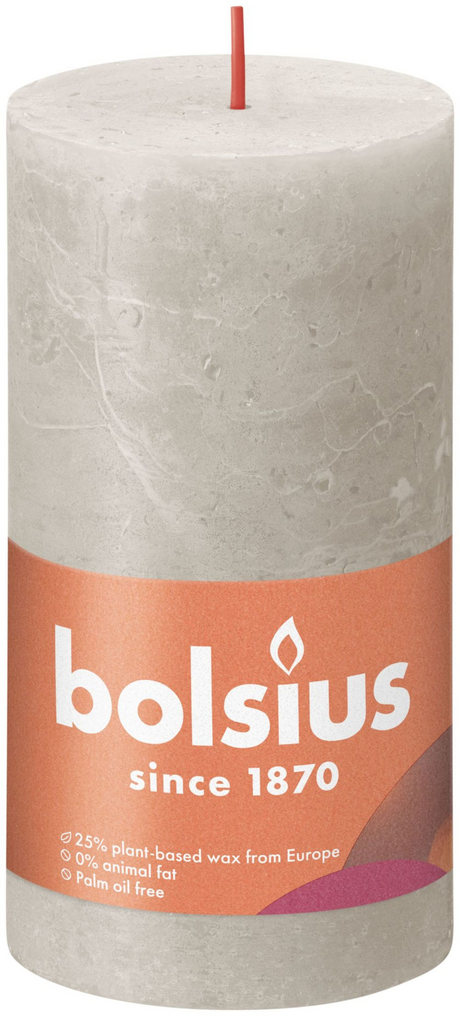 Bougie pilier rustique Bolsius Shine Collection 130 68 gris sable - gris sable