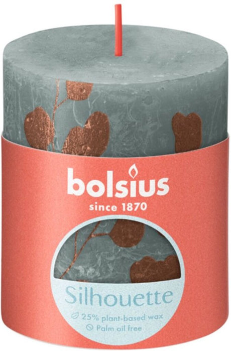 Bougie pilier imprimée rustique Bolsius 80 68 vert eucalyptus
