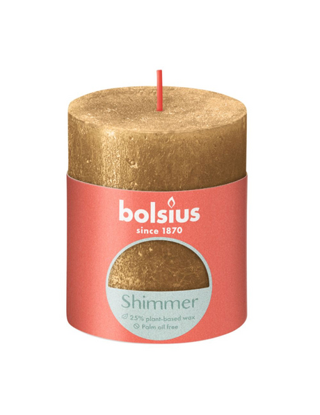 Bougie pilier Bolsius scintillante 8x6,8 cm or