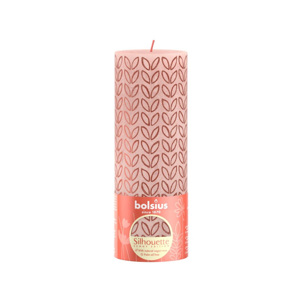 Bolsius Rustic Stub Candle 19x6,8 cm Misty rosa med trykk