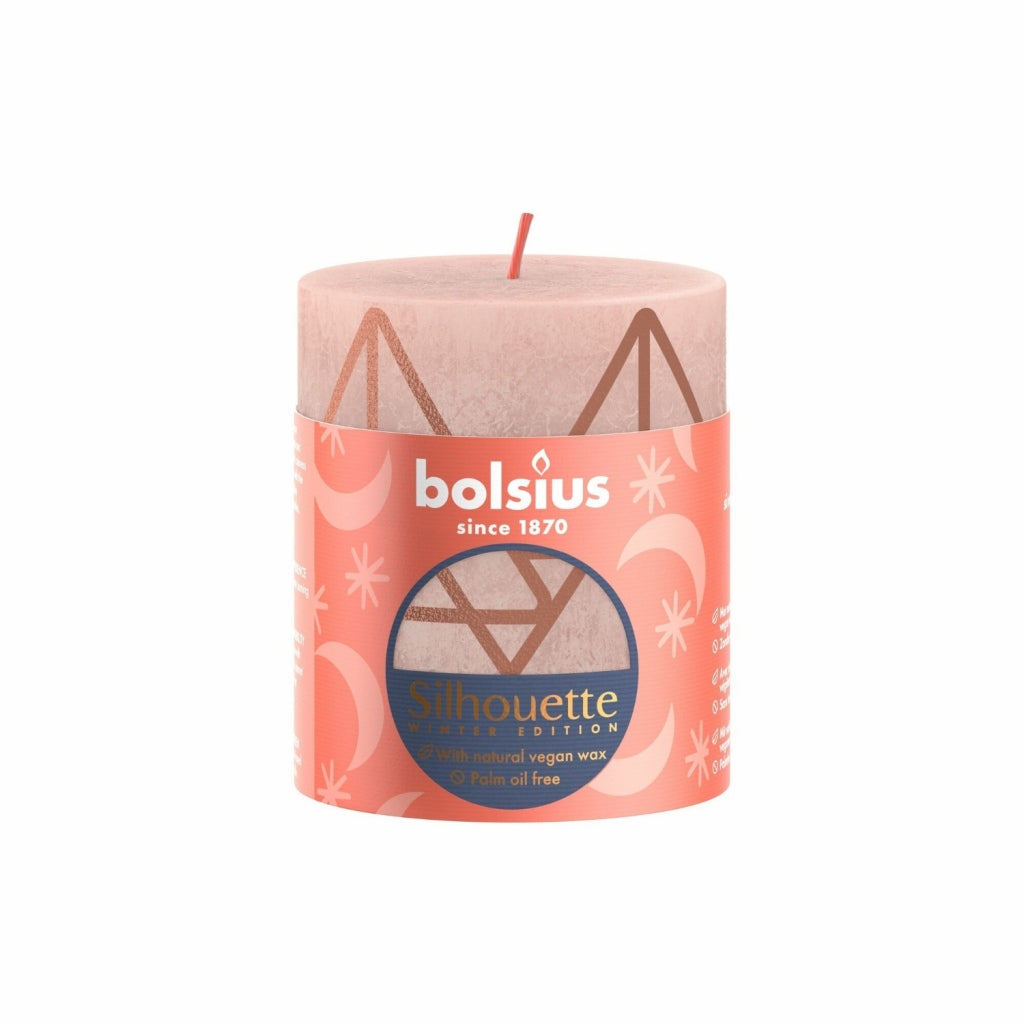 Bolsius Rustic Stub Candle 8x6,8 cm Misty rosa med trykk