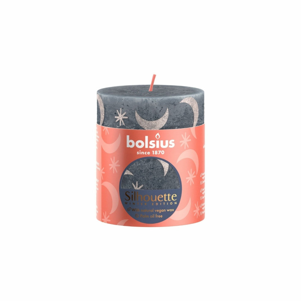 Bolsius Rustic Stub Candle 8x6,8 cm Slate bleu avec imprimé