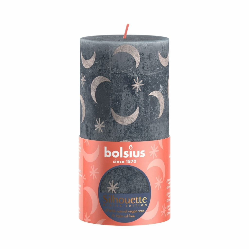 Bolsius Silhouette Stub candle with print 13x6.8 cm slate blue