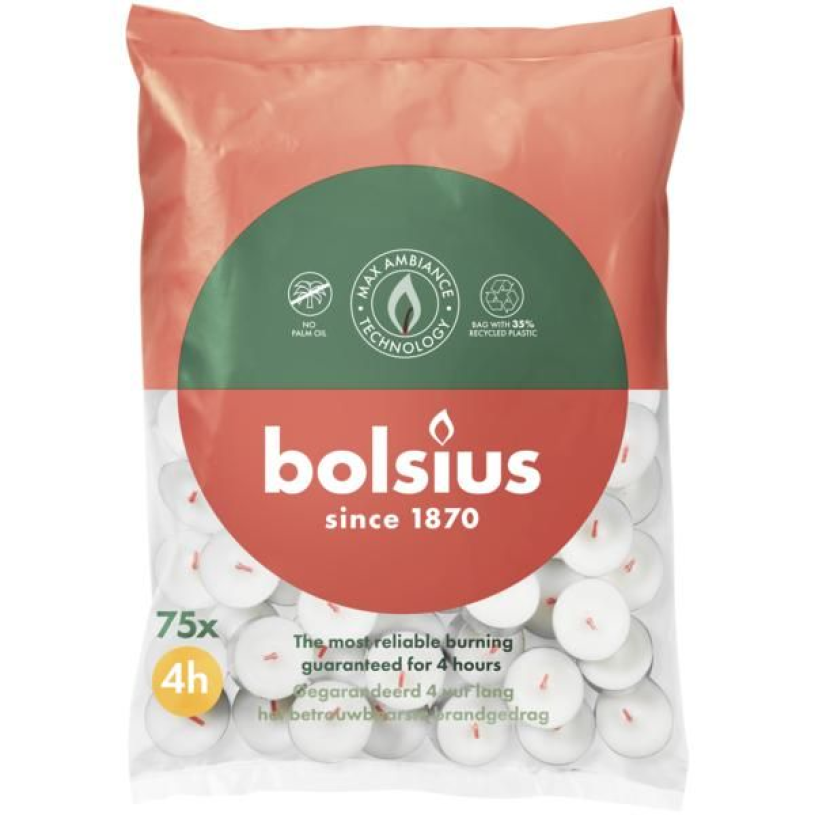 Bolsius bougie chauffe-plat blanc 4 heures sachet de 75 pièces