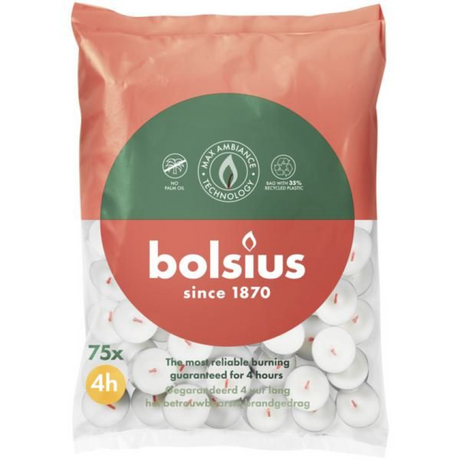 Bolsius bougie chauffe-plat blanc 4 heures sachet de 75 pièces