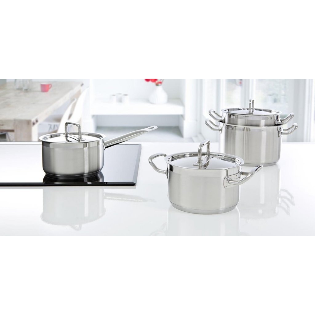 Bk set de casseroles de précision 4 pièces en acier inoxydable verre argent
