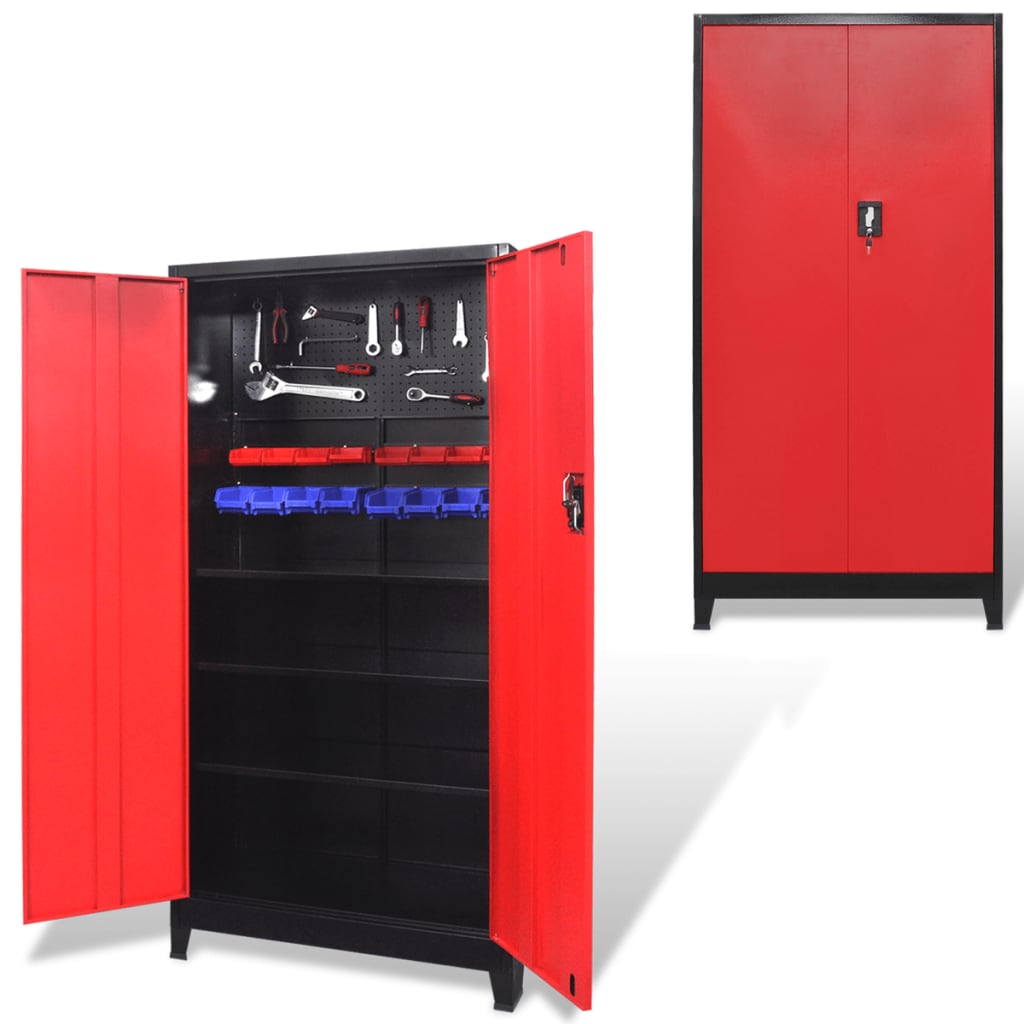 Vidaxl Tool Armabet con 2 porte 90x40x180 cm in acciaio nero e rosso