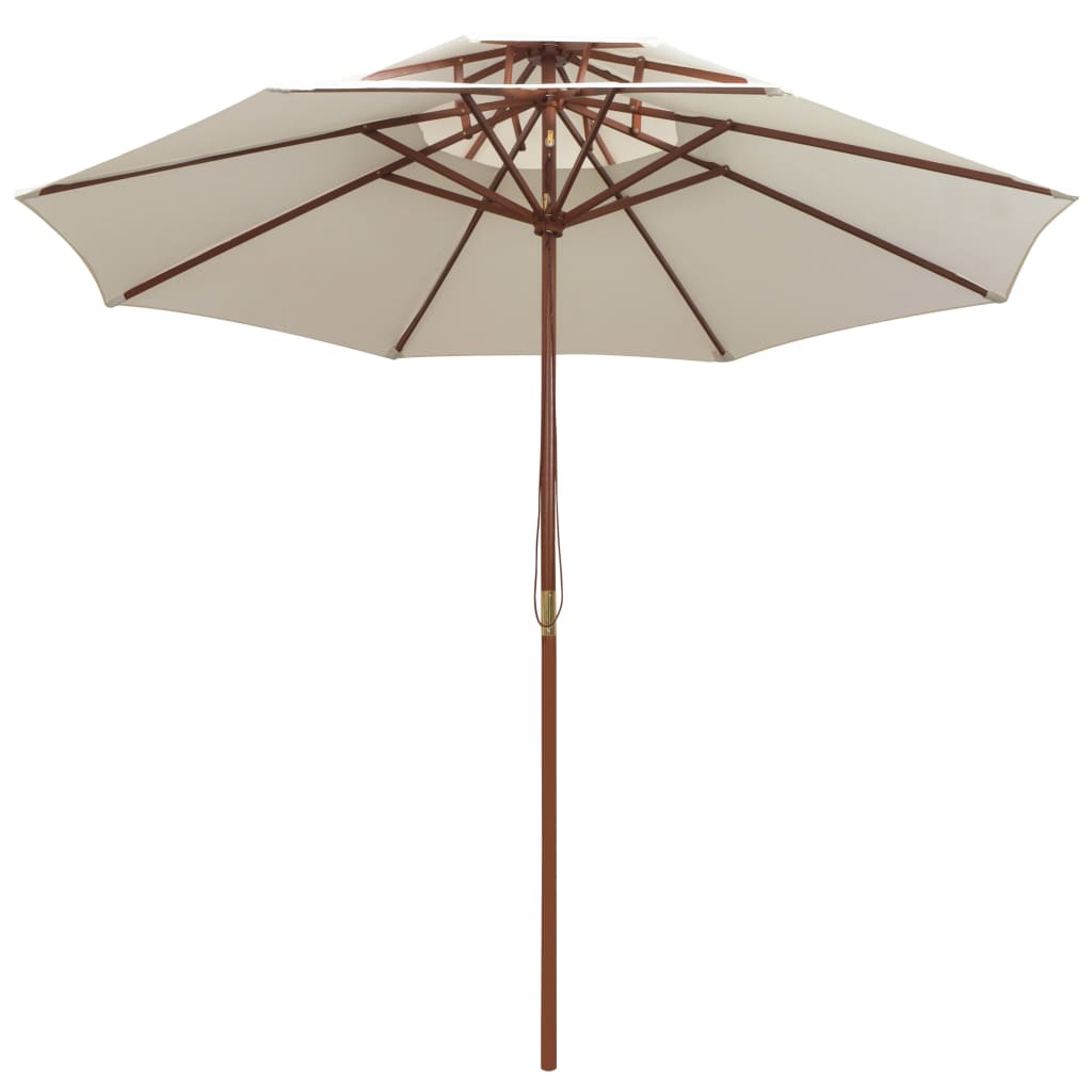 Vidaxl Double Decker Parasol 270x270 cm Crème de poteaux en bois blanc