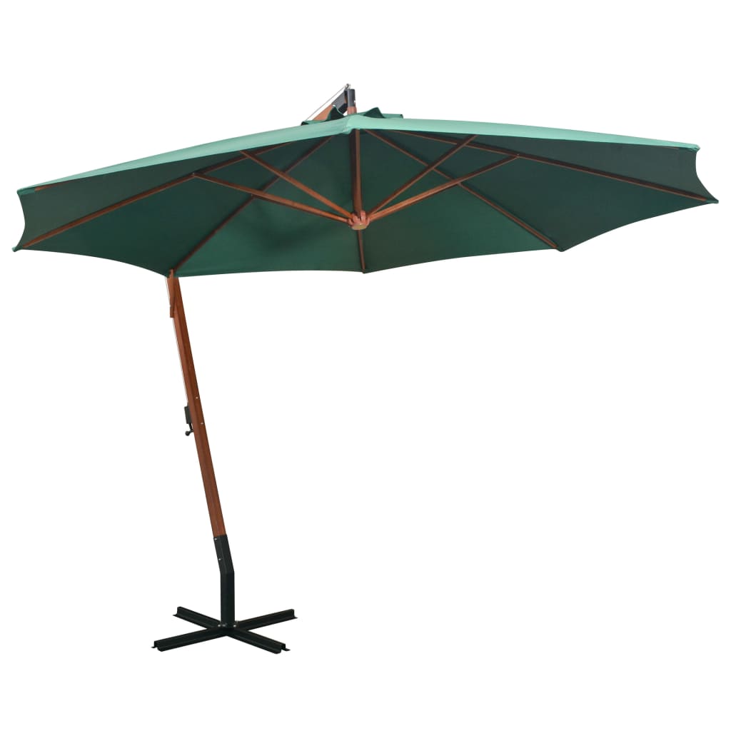 Vidaxl zweefparasol 350 cm houten paal groen