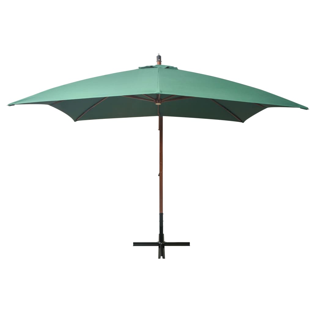 Parasol flotante Vidaxl con poste de madera de 300x300 cm verde