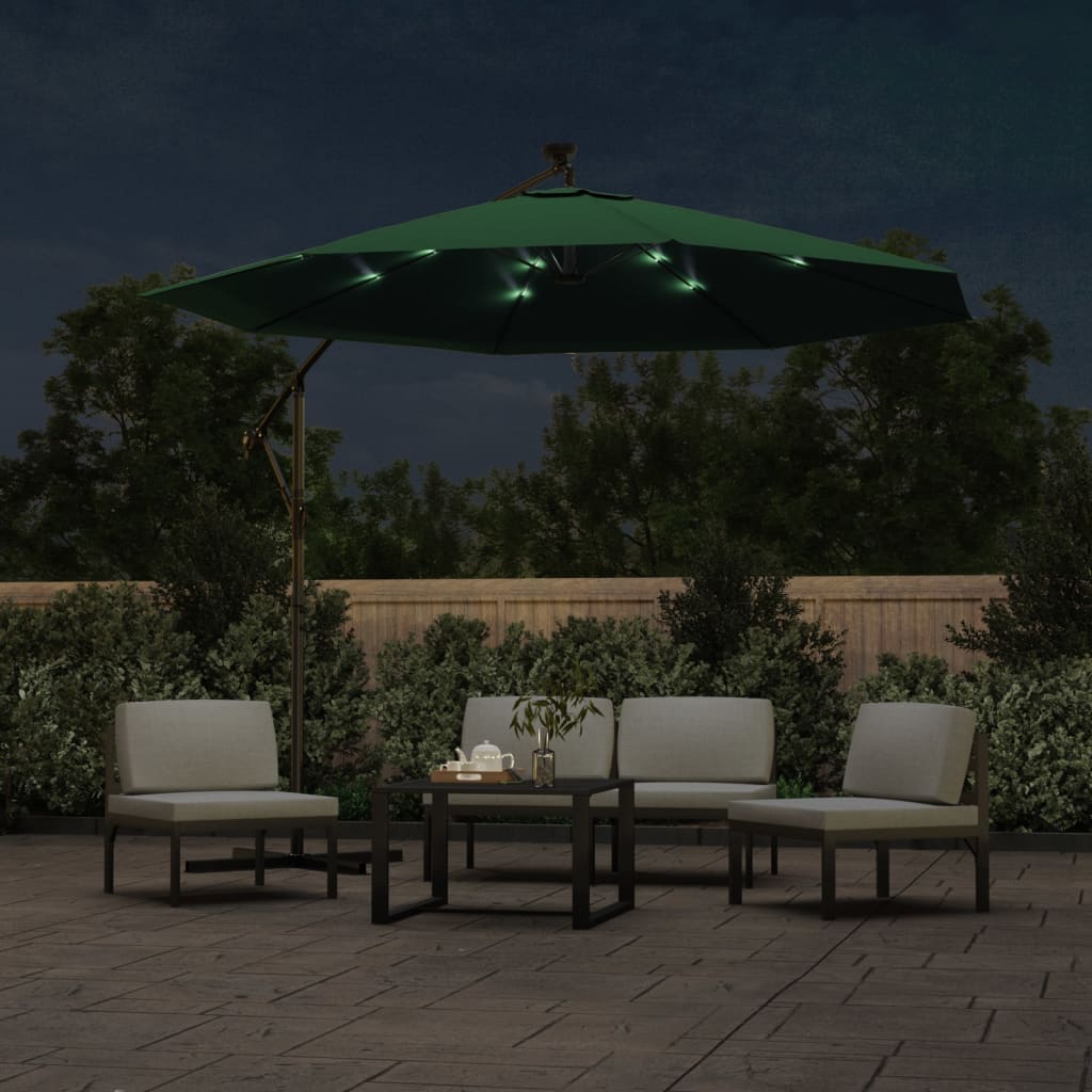 Vidaxl Parasol flottant avec éclairage LED et poteau métallique 300 cm vert