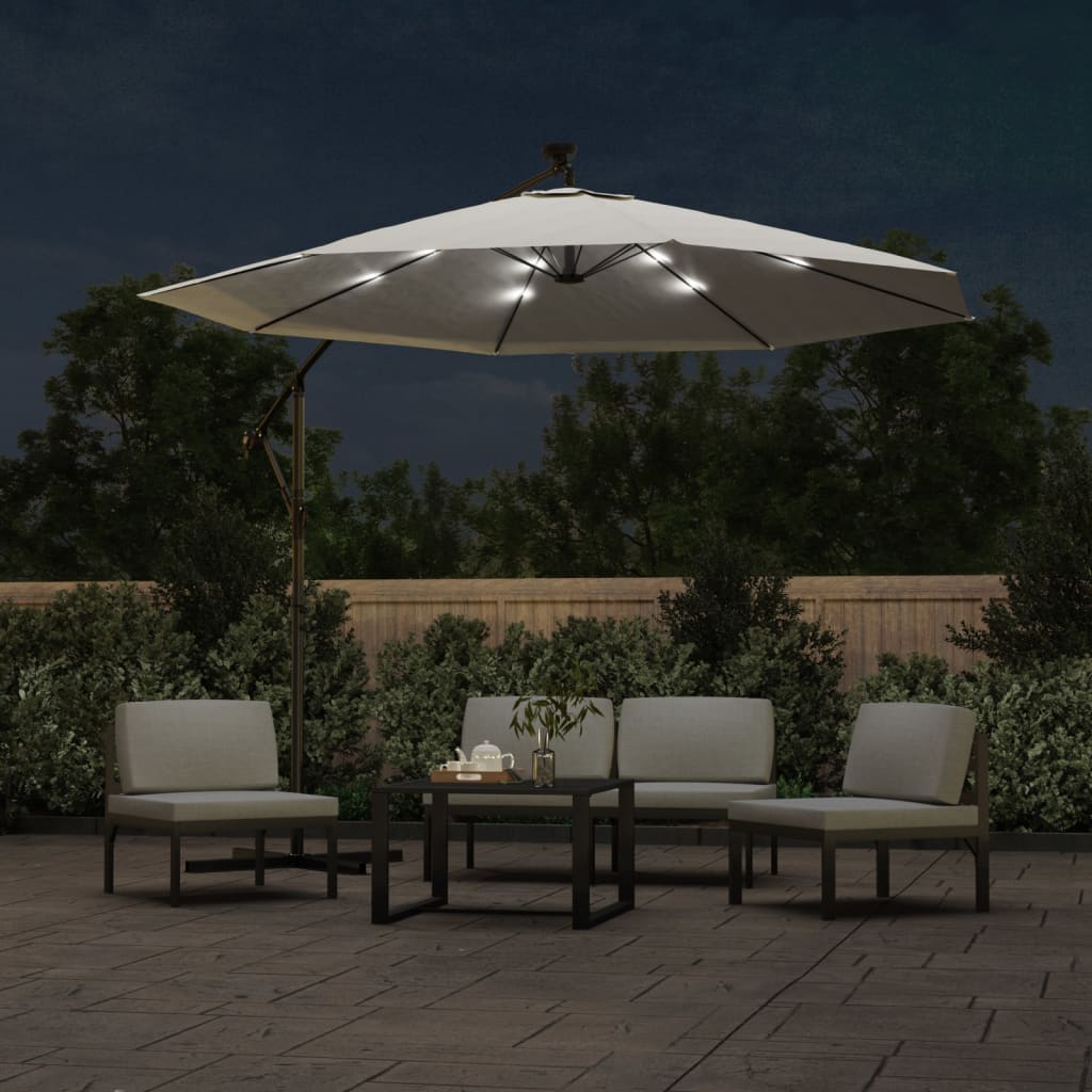 Vidaxl Floating parasol with LED lighting and metal pole 300 cm sand