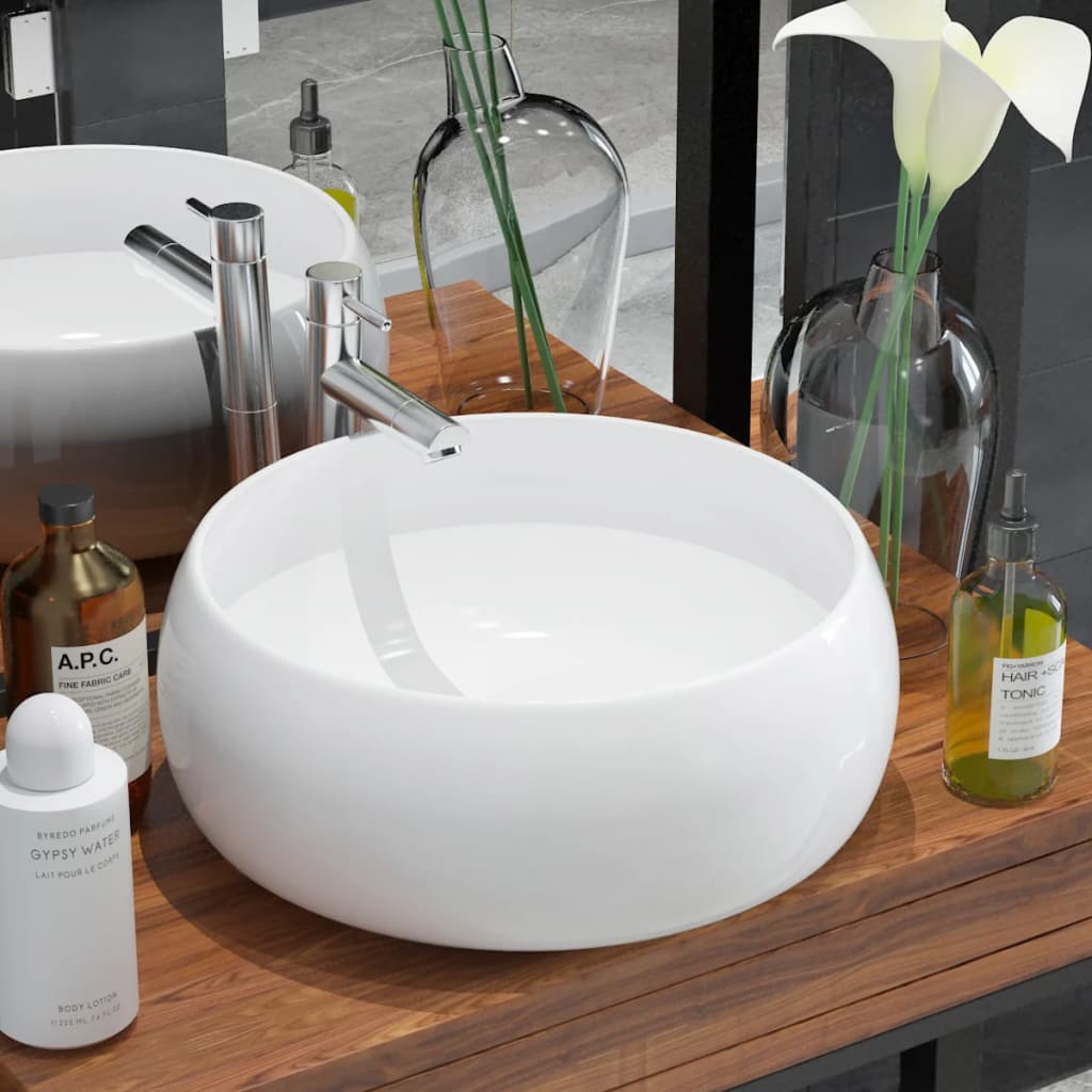 Vidaxl Washbasin Round 40x15 cm Ceramic White