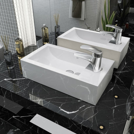 Vidaxl Washingin avec trou de grue blanc rectangulaire 46x25.5x12 cm céramique