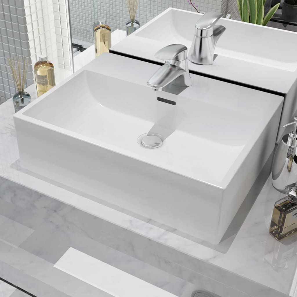 Vidaxl Washbasin con foro gru bianco 51.5x38.5x15 cm ceramico