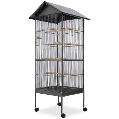 Vidaxl Bird Cage avec toit en acier noir 66x66x155 cm