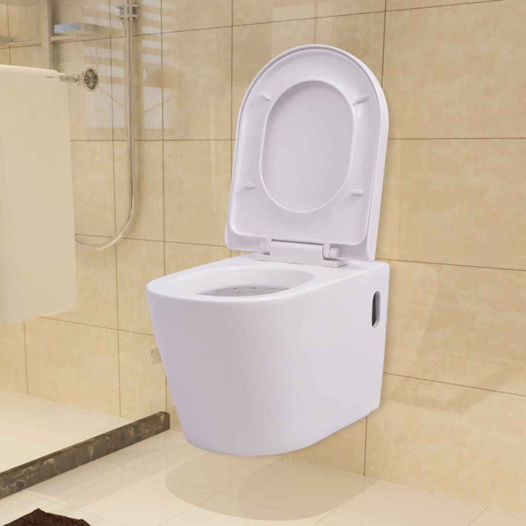Vidaxl Toilet suspendu en céramique blanc