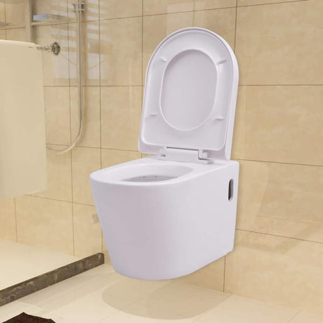 Vidaxl Toilet suspendu en céramique blanc